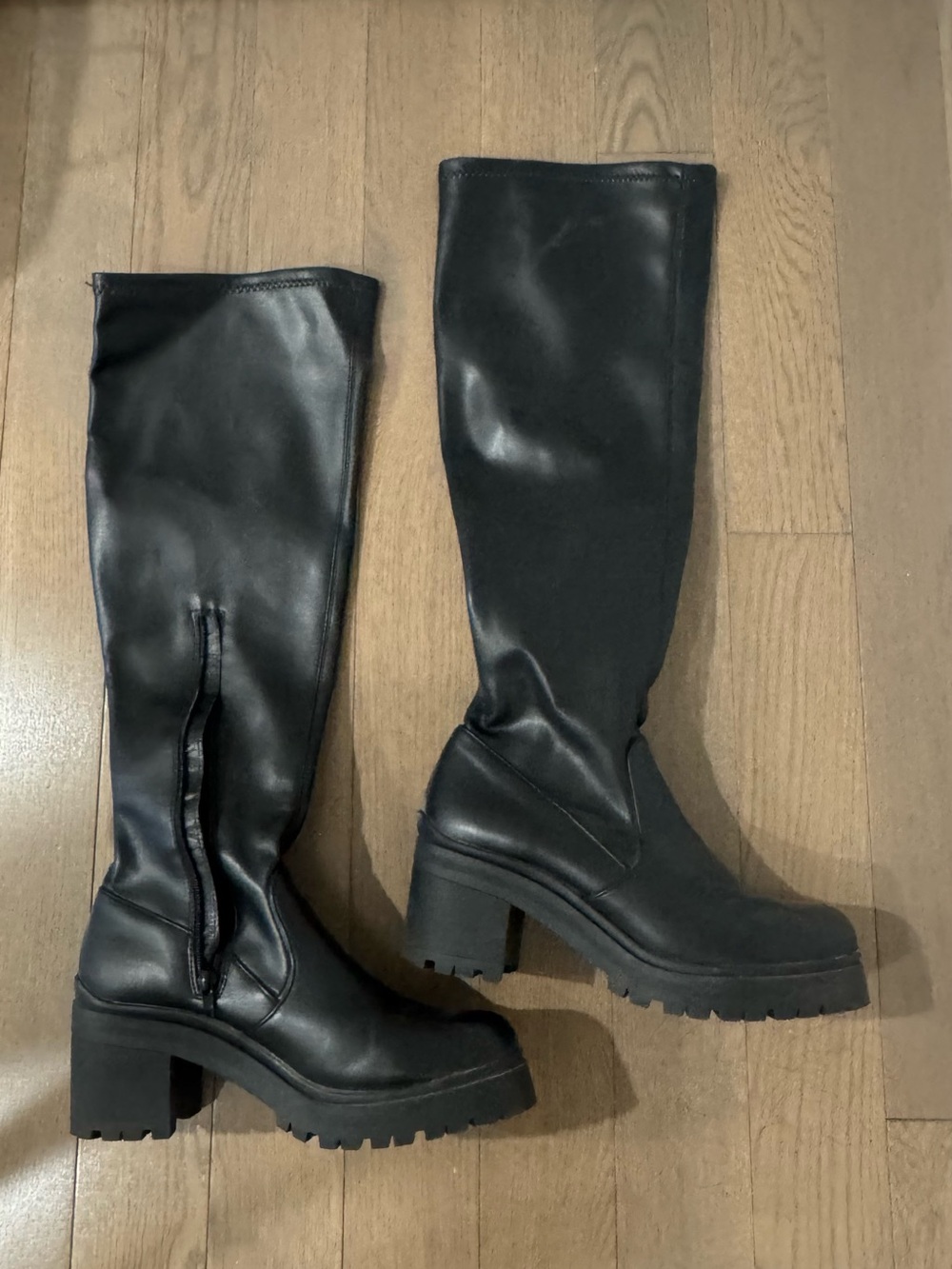 Madden Girl Black Knee-High Lug Sole Block Heel Boots